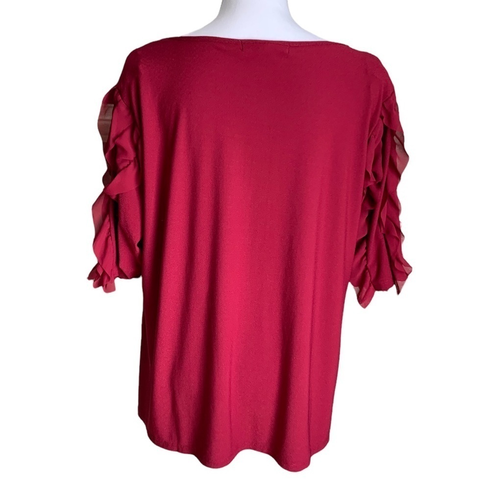 A Love Story Women’s Burgundy Ruffle Sleeve Blouse Size 2X - Picture 3 of 17